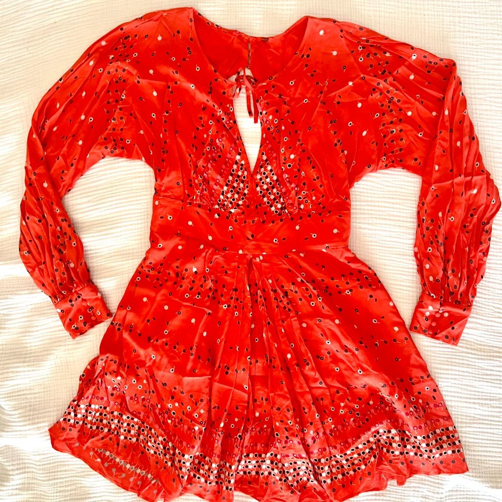 LNC - Free People Coryn Minidress, Coral/Red, Size 10 - Picture 6 of 10